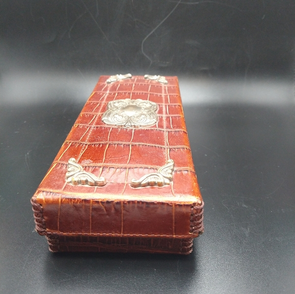 Embellished Leatherette Dresser Storage Necktie Glove Box 8" x 3" - Picture 6 of 12